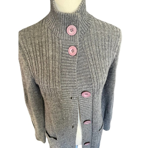 Whisper Womens Button-Up High Neck Sweater Duster Long Sleeve Size S Gray - Picture 7 of 10